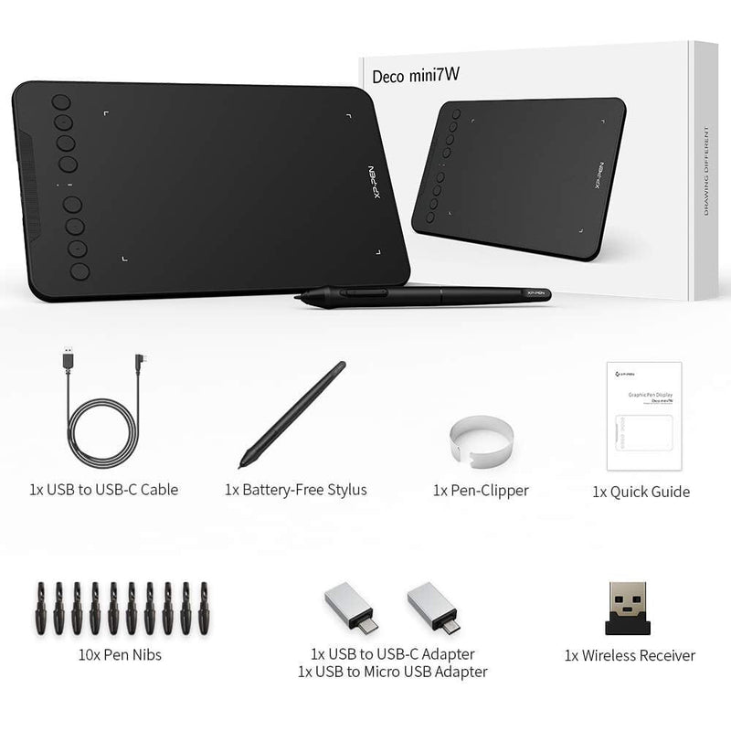 XP-PEN Deco mini7W Wireless Graphics Drawing Tablet 7X 4.37 Inches Drawing Tablet with 8192 Levels Pressure Battery-Free Stylus and 8 Shortcuts Key for Digital Drawing Online Teaching Art Creation Medium
