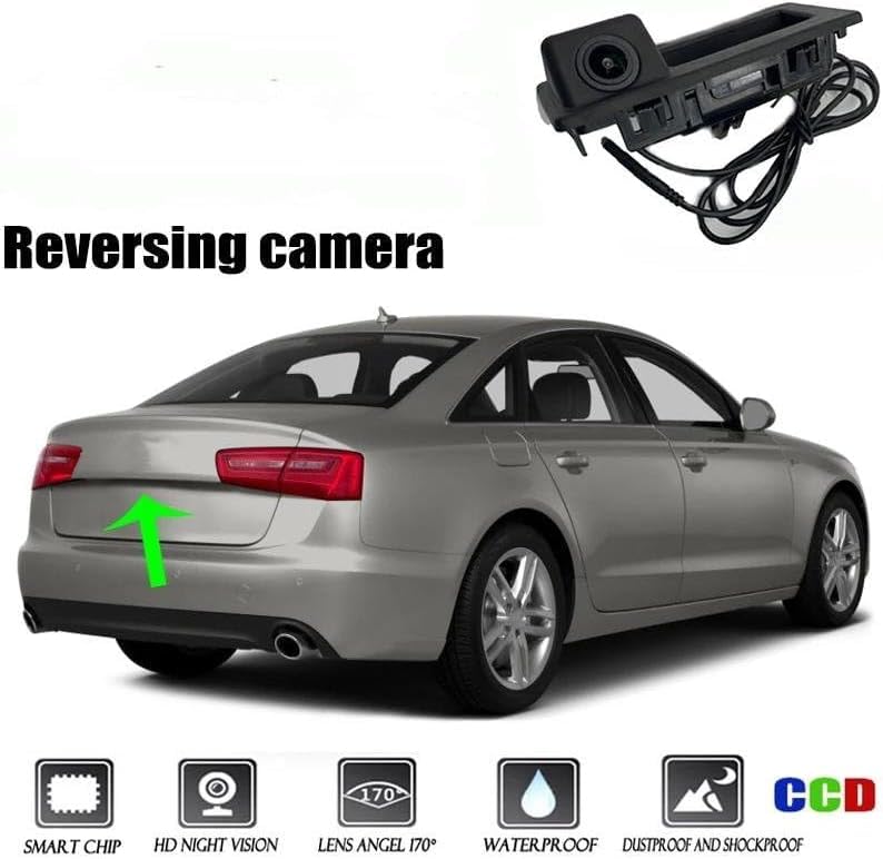 Vehicle Backup Camera with Dynamic Intelligent Trajectory Moving Guide Line for Audi A4L A5 A3 Q3 Q5 RS6 for VW Passat Tiguan Jetta Sharan Touareg, Car Rear View Trunk Handle Camera (110 * 50 mm) 110*50 mm
