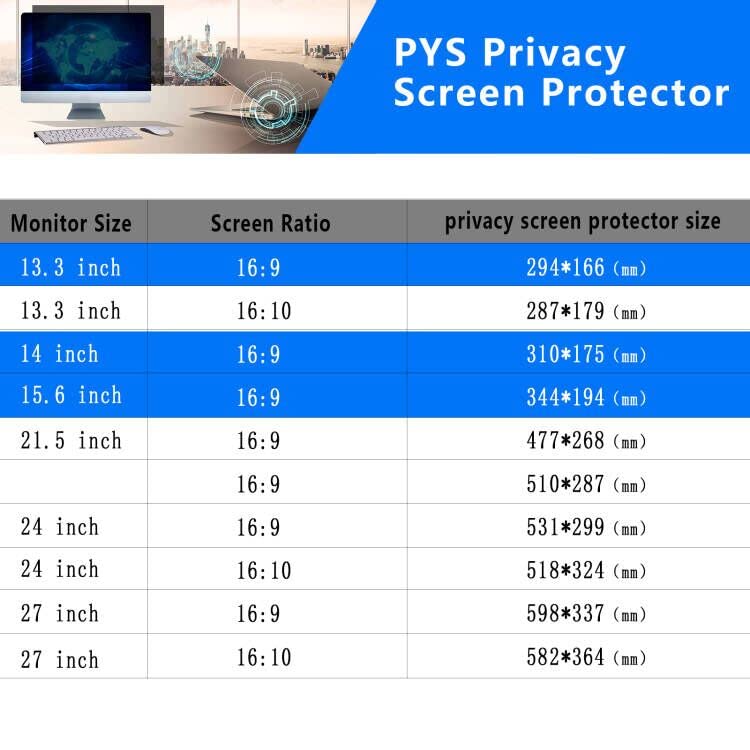 Laptop Privacy Screen 14 Inch,PYS Privacy Screen Protector for 14In Laptop 16:9 Aspect Ratio,Anti Glare/Blue Light/Scratch Compatible with Lenovo/HP Envy/Dell/Acer/Samsung/Asus/Toshiba laptop 14 inch Black