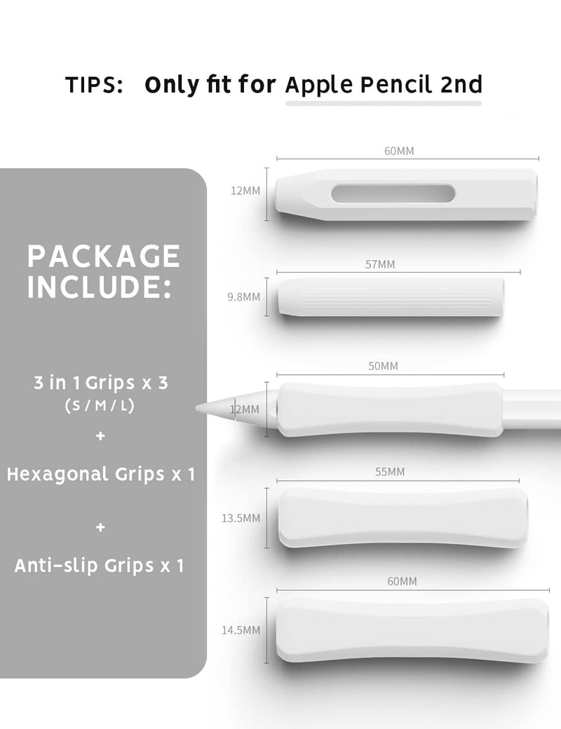 [AUSTRALIA] - 5 Pack Pencil Grips Compatible with Only Apple Pencil 2nd Generation Silicone Ergonomic Design Sleeve Holder(White) White 