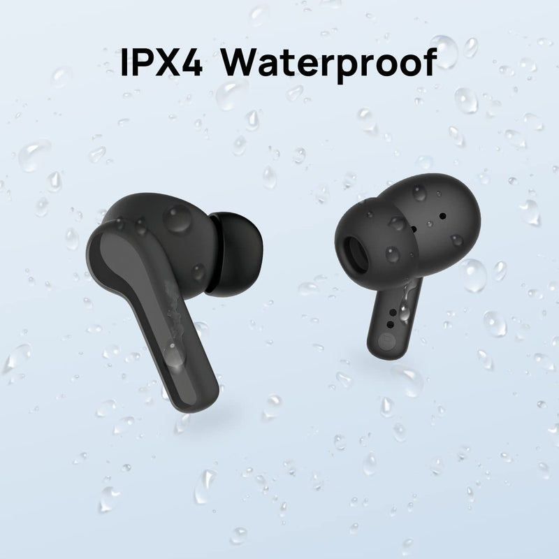 True Wireless Earbuds, Bluetooth 5.1 Active Noise Cancelling Headphones, Sliding Design Charging Case 500mAh, IPX4 Waterproof, Deep Bass Built-in Mic Call for Business & Sports - Black