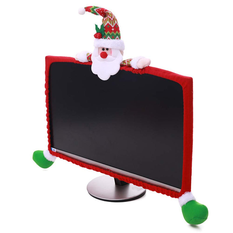 SUSHAFEN 1 Pack Christmas Computer Monitor Border Cover TV Monitor Cover Elastic Laptop Computer Cover for Xmas Home Office Computer Decoration-Santa Claus