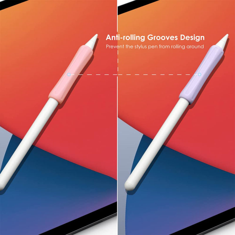 ProElife 2-Pack Ergonomics Grip Holder Anti-Rolling Protective Sleeve Cover for Apple Pencil 2nd & 1st Gen 2022-2018 iPad Pro 12.9'' 11''/Air 10.9'' Stylus Accessory Kits (Pink/Purple) Pink/Purple