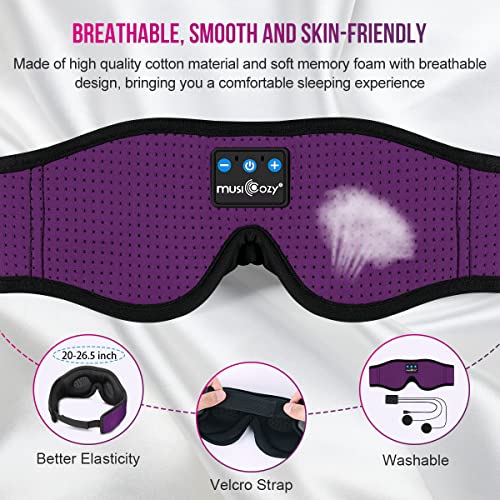 MUSICOZY Sleep Headphones Bluetooth 5.4 Headband Sleeping Headphones Sleep Mask, Wireless Music Eye Mask Sleep Earbuds for Side Sleeper Men Women Cool Tech Gadget Unique Gift Office Travel, Pack of 2