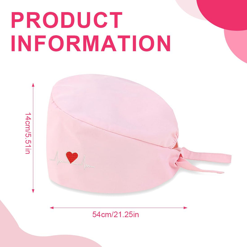 AOEVUIR 1 x Surgical Hat for Women Men Cotton with Adjustable Headband Surgical Headband Nurse Bandana Embroidery Heart Pink