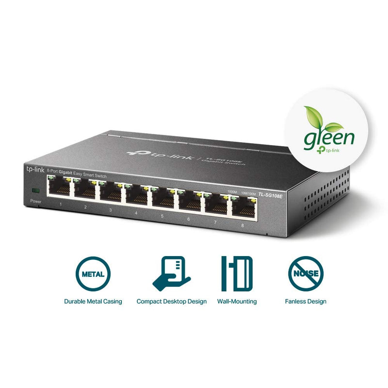 TP-Link 8 Port Gigabit Switch | Easy Smart Managed | Plug & Play | Desktop/Wall-Mount | Sturdy Metal w/ Shielded Ports | Support QoS, Vlan, IGMP and LAG (TL-SG108E) | Plug & Play, Desktop/Wall Mount, Sturdy Metal w/Shielded Ports, Support QoS, VLAN, IG...