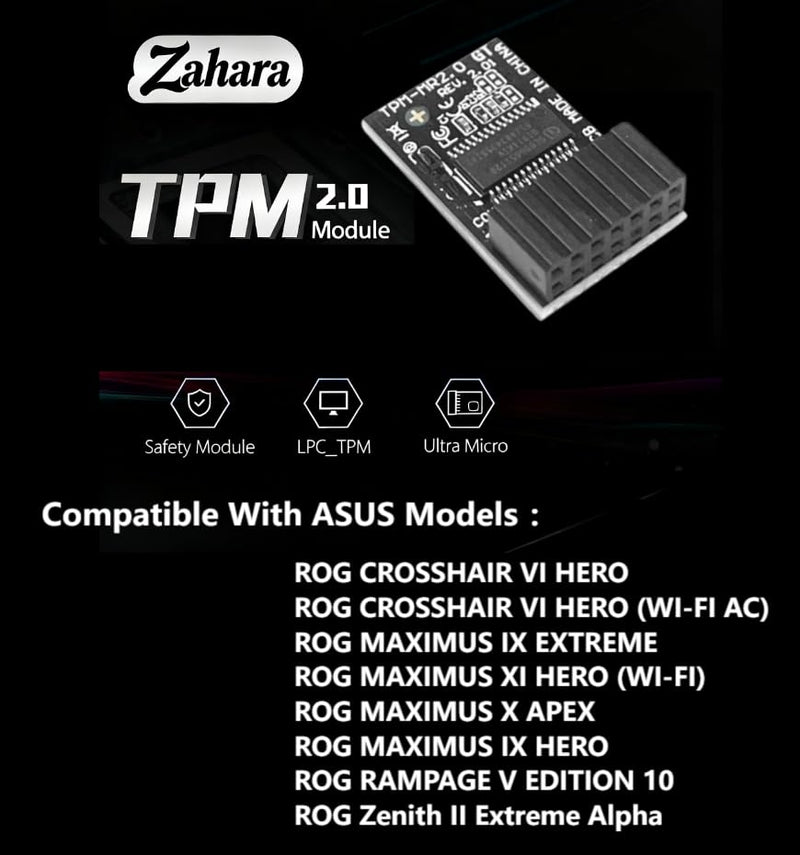 TPM-M R2.0 Module LPC 14pin-1 with SLB9665 Replacement for ASUS ROG Motherboard Crosshair VI Hero/Maximus IX Extreme/Rampage V Edition 10 / Zenith II Extreme Alpha/Maximus X APEX TPM2.0