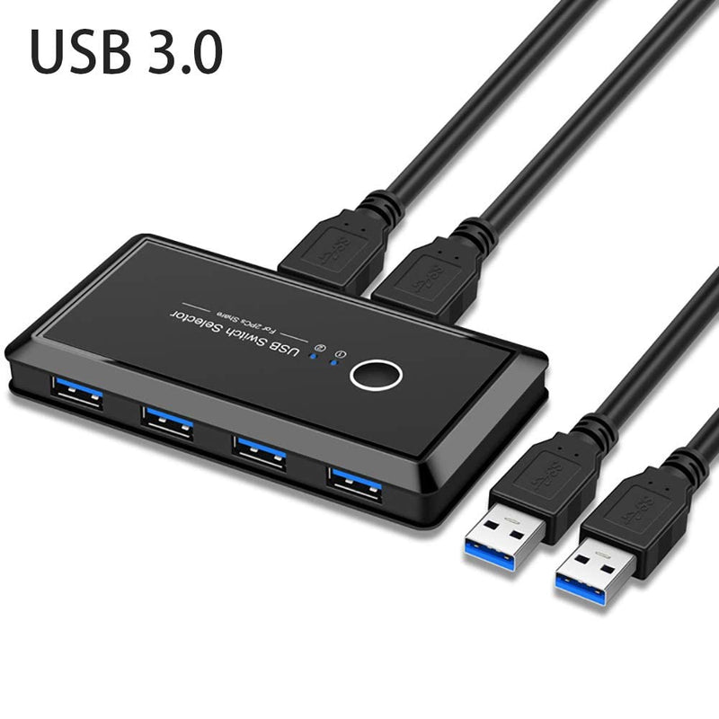 USB 3.0 Sharing Switch Selector 4 Port 2 Computers Peripheral Switcher Adapter Hub for PC, Printer, Scanner, Mouse, Keyboard with One Button Swapping Compatible with Mac/Windows/Linux