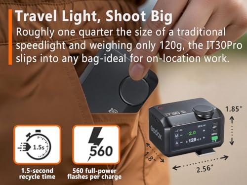 Godox iT30 pro N TTL Mini Flash iT30Pro N for Nikon - TTL Auto-Exposure, HSS 1/8000 Seconds, 2.4G Wireless Xsystem, 2.8" Full-Color Touchscreen, Lithium Battery Black IT30PRO for Nikon