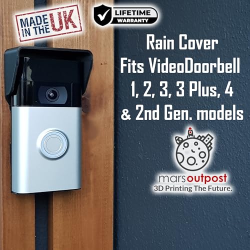 Video Doorbell No Drill Rain Cover Compatible with RingDoorbell Battery Doorbell & Older 1/2/3/4 2nd Gen & 3 Plus Rain Shield Anti-Glare Protection Weather Protector Height Adjustable