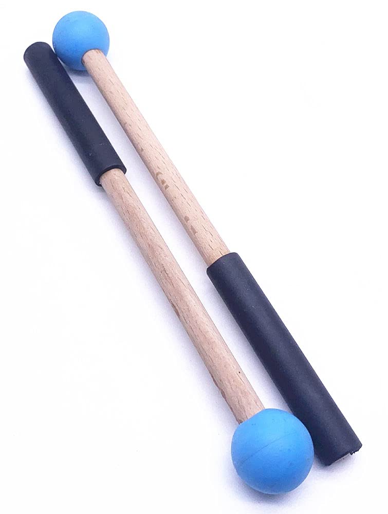 8 Inch Rubber Head Percussion Mallets Sticks for Tongue Drum, Xylophone,Glockenspiel, Woodblock, Bell Pack of 2 Blue