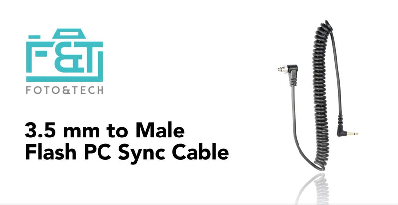 Foto&Tech 3.5 mm to Male Flash PC Sync Cable, 14 Inch Coiled Cord with Screw Lock, Compatible with Nikon Canon and Most DSLR Cameras PocketWizard Plus III Plus II Mini Phone PC1 (2 Pieces) 2 Pieces 14 Inch