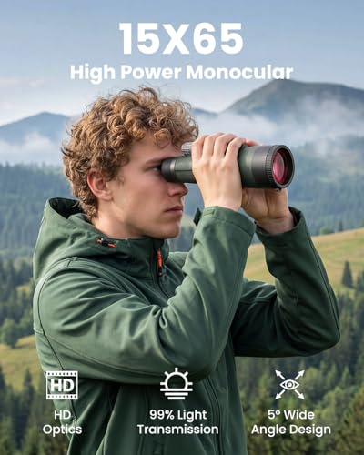 15x65 Monoculars for Adults High Powered 65mm Waterproof Fogproof Telescope Green