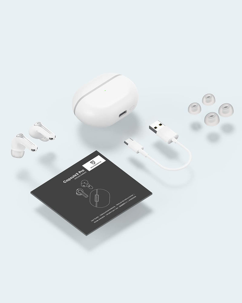 SoundPEATS Hybrid Active Noise Cancelling Earbuds Wireless Bluetooth 5.3 Earphones, Capsule3 Pro Hi Res Wireless Ear Buds with 6 Mics & LDAC, 43dB ANC, Total 52 Hrs, IPX4 Waterproof, App Customize EQ White