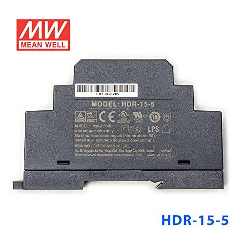 MEAN WELL HDR-15-5 Ultra Slim Step-Shape 1SU DIN Rail Power Supply, 5V 2.4A 12W
