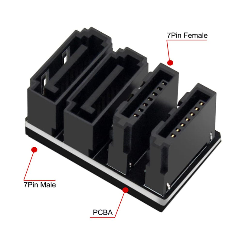 NFHK Dual SATA 7Pin Female to 7Pin Male 360 Degree Angled Adapter Low Profile for Desktops SSD HDD Mainboard Motherboard Dual SATA 360 Angled