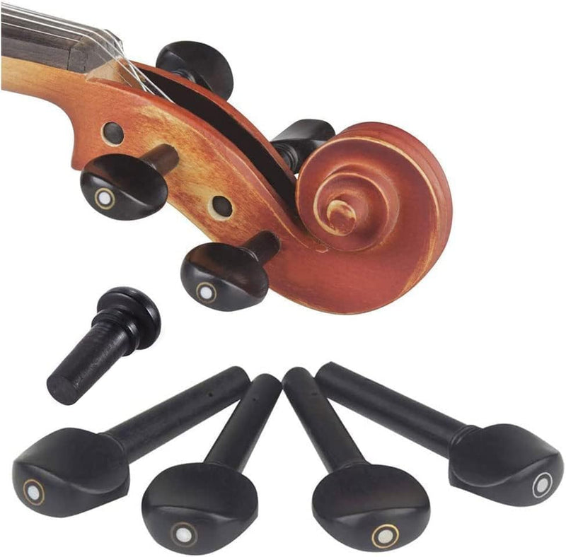 Ebony 5Pieces Violin Tuning Pegs Endpin Set for 4/4 Violin Fiddle Part Replacement