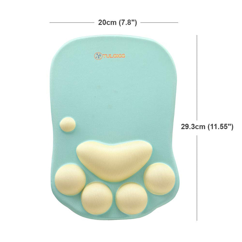 TULGIGS Cute Cat Paw Non Slip Mouse Pad with Wrist Support Soft Silicone Wrist Rests Ergonomic Comfort Computer Mouse Mat Desk Decor 11.55"*7.8"*0.99'' (Green) Green