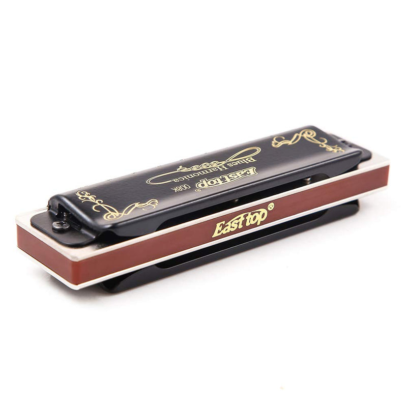 Diatonic Blues Harmonica 10 Holes Blues Harmonica 20 tones black T008K with Case，More Professional Harmonica for Beginner ，Students，Adults and Professional Player (Key of F) Key of F