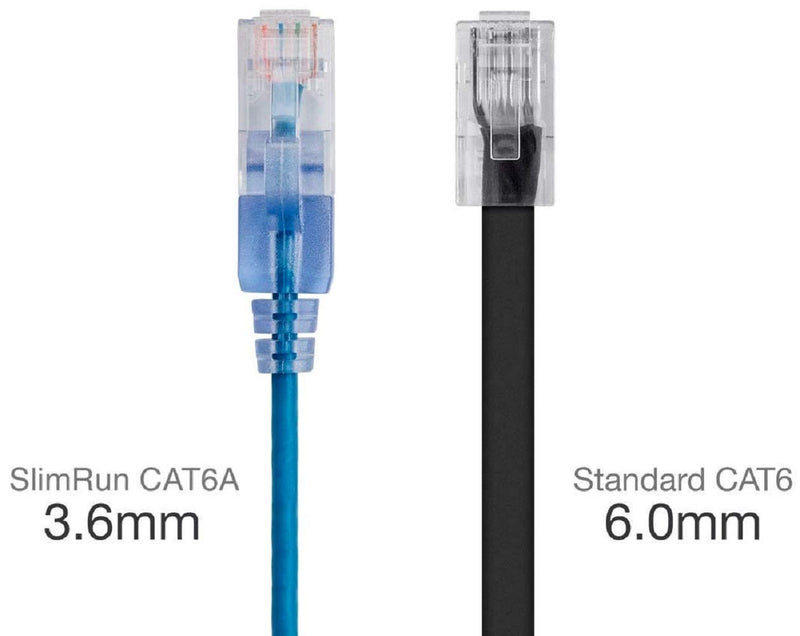 Monoprice Cat6A Ethernet Patch Cable - 1 Feet - Black | Network Internet Cord - RJ45, 550Mhz, UTP & - 115150 SlimRun Cat6A Ethernet Patch Cable - Snagless RJ45 UTP Pure Bare Copper Wire 10G