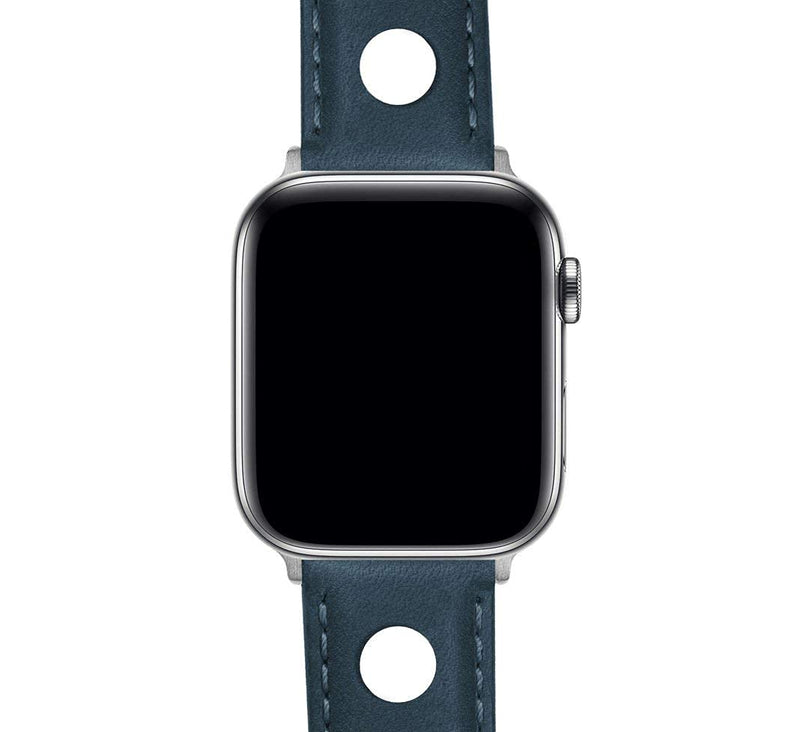 BARTON WATCH BANDS - Horween Leather Watch Bands Compatible with Apple Watch Models - 1, 2, 3, 4, 5, 6, 7, 8, 9, 10, SE, Ultra & Ultra 2 Navy Blue (Rally Style) Large Apple Watch (42mm/44mm/45mm/49mm)
