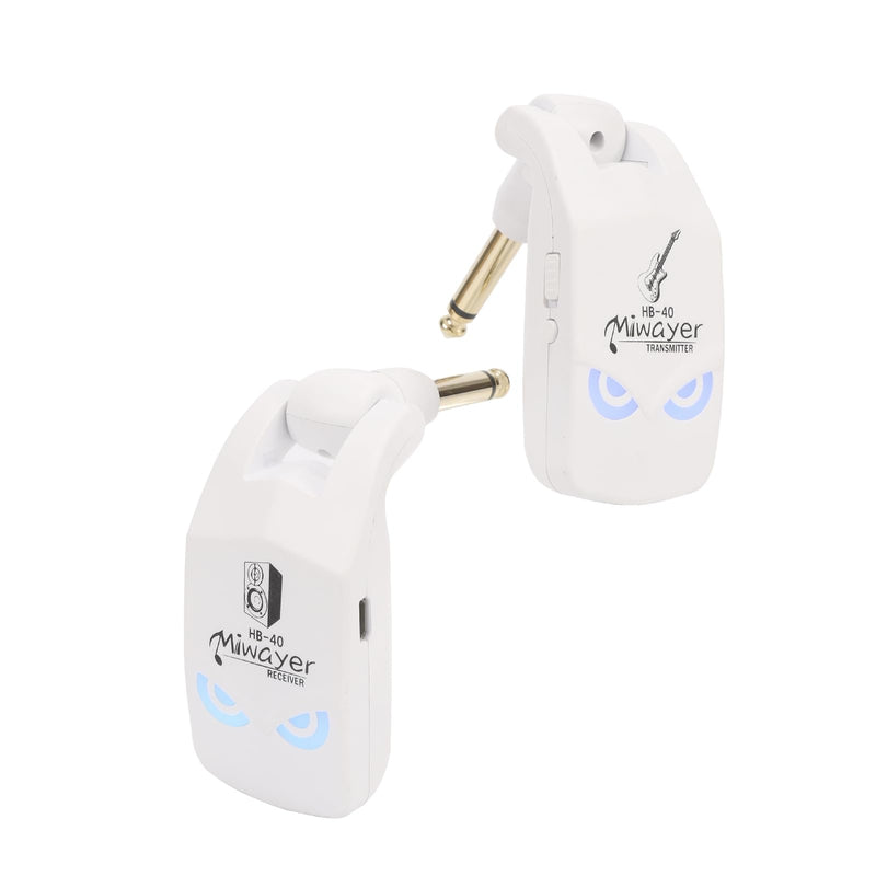 Miwayer 2.4GHz Wireless Guitar System Rechargeable Lithium Battery Audio Wireless Guitar Transmitter Receiver For Electric Guitar Bass Violin Keyboard Instruments (HB-40 White) HB-40 White