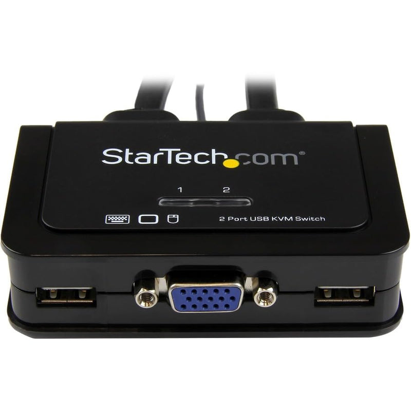 StarTech 2-Port USB VGA Cable KVM Switch 2048x1536 USB Powered (SV211USB) | Integrated KVM cables and remote switch, USB powered, Dual, Push-button hotkey or software switching, Compact
