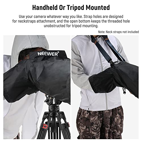NEEWER Camera Rain Cover, Large Size Durable Nylon Raincoat Compatible with Canon Sony Nikon DSLR Mirrorless Vlog Camera & Lenses 300/400/500/600/800mm, with Sleeves/Drawstrings/Viewing Window, PB004 for Camera (Large)