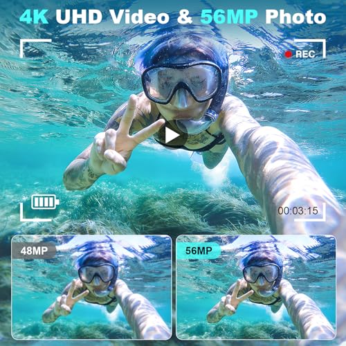 4K Underwater Camera 16FT Waterproof Autofocus Dual-Screen 32GB Card