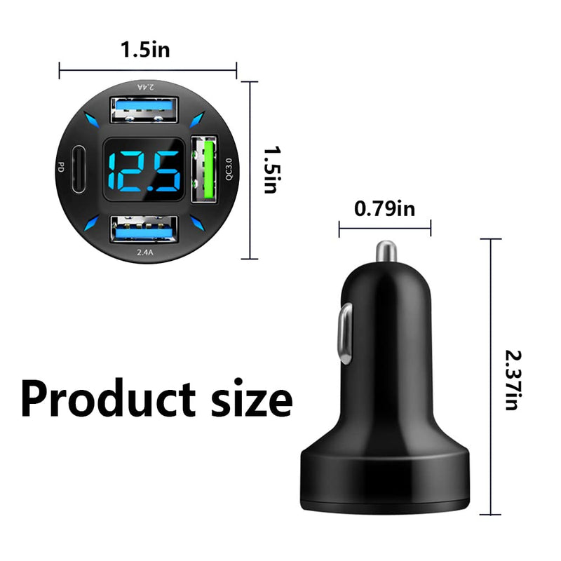 Car Charger 66W Super Fast Charging with USB PD&QC 3.0(Voltmeter&LED Lights) Universal Quick Charge for 12-24V Car Cigarette Lighter Plug,Compatible with iPhone 14 13 12,S22 S21 S20,iPad (BK351) BK351