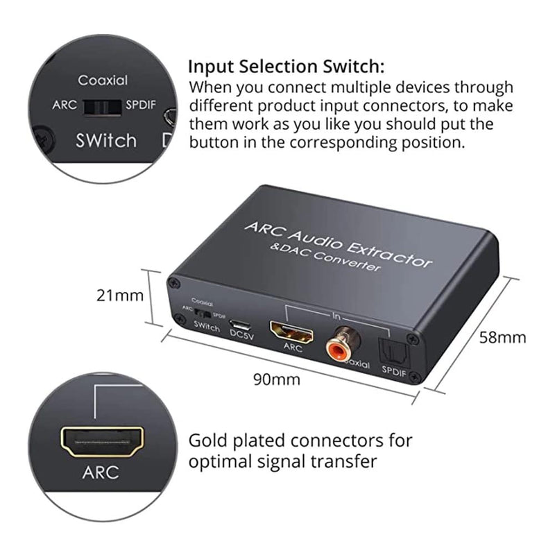 [AUSTRALIA] - Converter HDTV-Compatible Audio Adapter DAC ARC L/R Coaxial SPDIF Jack Extractor Return Channel 3.5mm Headphone for TV(Cable not Included) 
