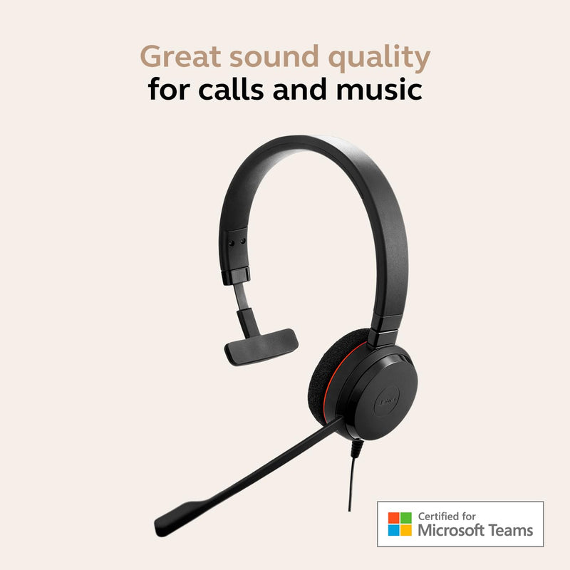 [AUSTRALIA] - Jabra Evolve 20 Wired Headset (2025 Edition) - Single-Ear Set for Office and Work from Home - Call Control - Certified for MS Teams - USB-C/A Connectivity - Black Mono Teams Certified 