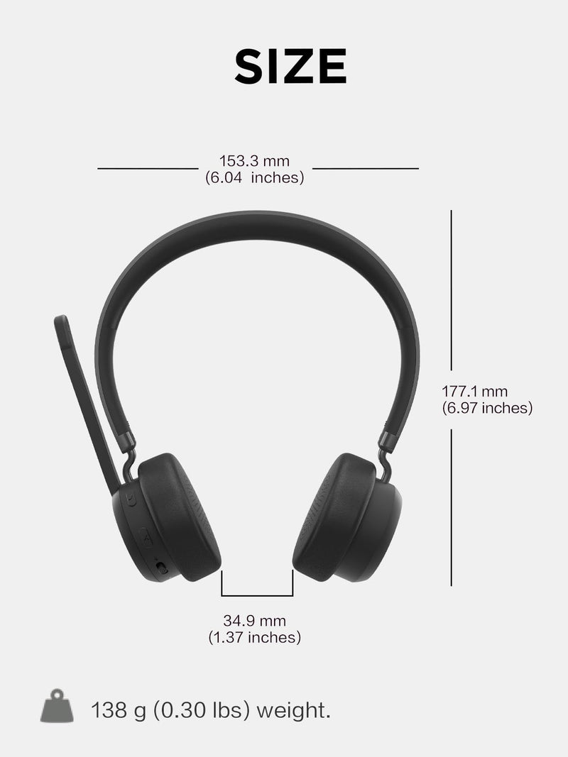 Lenovo Wireless Stereo Headset, Noise Cancelling Mic, Bluetooth 5.3 Multipoint, 31-Hour Talk & 60-Hour Playback, Lightweight 138g, Replaceable Earcups Over-Ear Comfort, Gaming, Office, & PC Use | Bluetooth headset with noise cancellation and 31-hour ta...