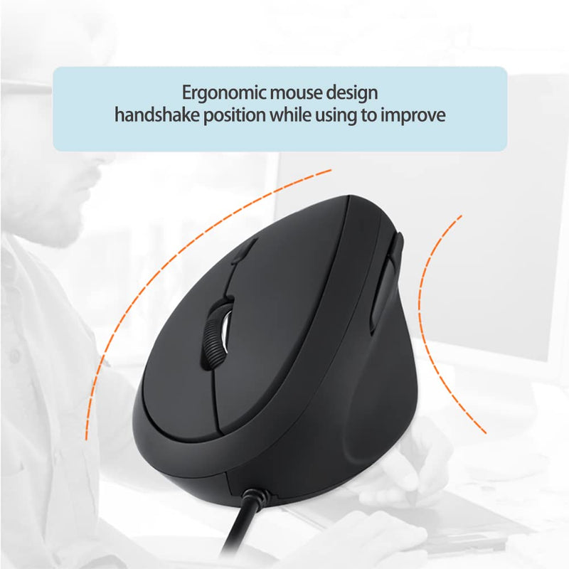 Wired Ergonomic Mouse, Optical Vertical Mouse with 3 Adjustable DPI 800/1200/1600, 6 Buttons USB Computer Mouse Medium-Small