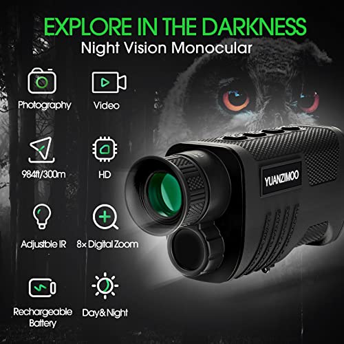 Upgraded Night Vision Monocular Digital Infrared Monocular Telescope for 100% Darkness with 8X Zoom 2000mAh Rechargeable Battery Tripod 32 GB SD Card & Card Reader, for Adult Hunting Camping Black