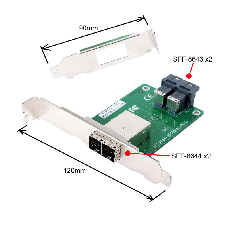 chenyang Mini SAS 2 SFF-8644 to 2 SFF-8643 HD Data Server Converter Adapter with Bracket