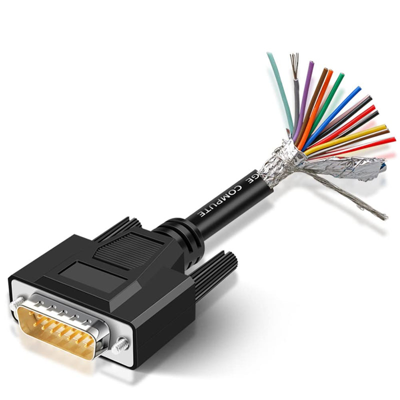 10ft DB15 RS232 15 Pin Serial Extension Cable, Male to Female 15-Pin Gold Plated Connecter Straight Through Cord