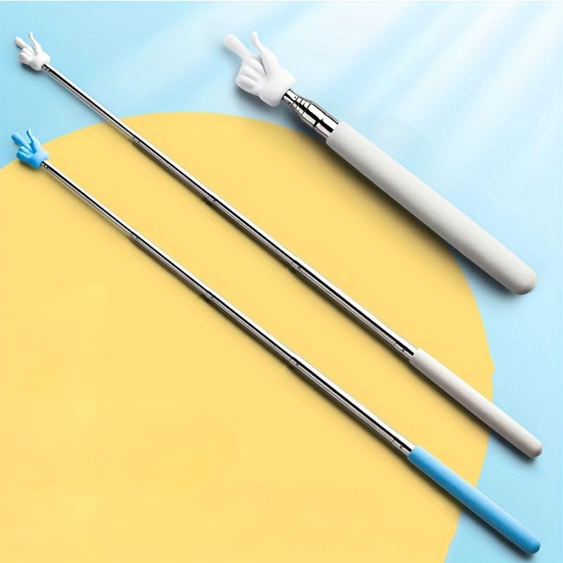 2pcs 2-Pack Retractable Teaching Pointers Telescopic Metal Shaft Soft Grip Finger-Shaped Tip for Classroom Whiteboard Presentations Office Training, Random Color