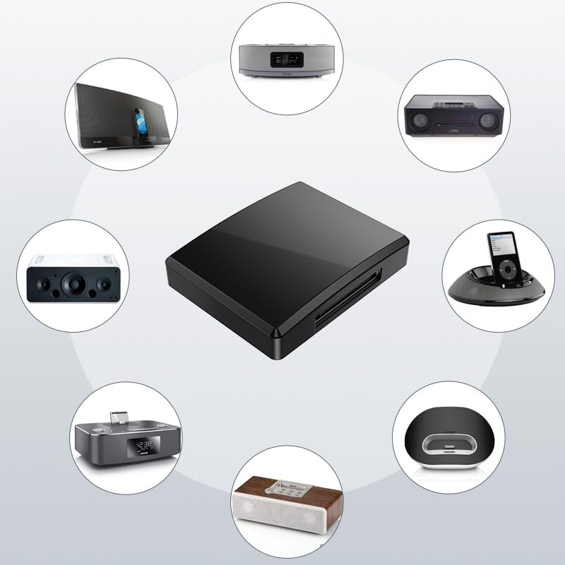30 Pin Bluetooth Adapter Receiver，Wireless 30Pin Stereo Audio Adapter Bluetooth 5.4 Music Receiver for Sounddock II 2 10 Lifestyle V35 135 Digital Music System Home Entertainment Speakers