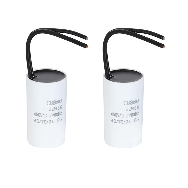 2 x 2µF 450 V CBB60 Capacitor, Starting Capacitor, Motor Capacitor, Work Capacitor for Household Appliances, Durable, Environmentally Friendly, with Cables, Suitable for Circulation Pump, Wall Boiler
