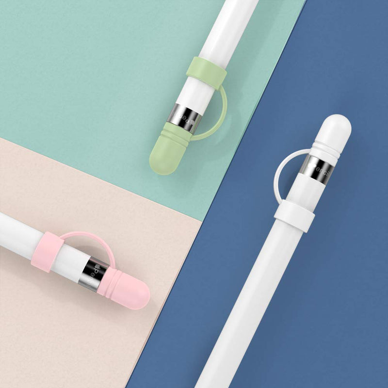 AhaStyle 3 Pack Cap Replacement Holder with Anti-Lost Strap Silicone Protective Cap Cover for Apple Pencil 1st Generation(White, Pink, Avocado Green) White, Pink, Avocado Green