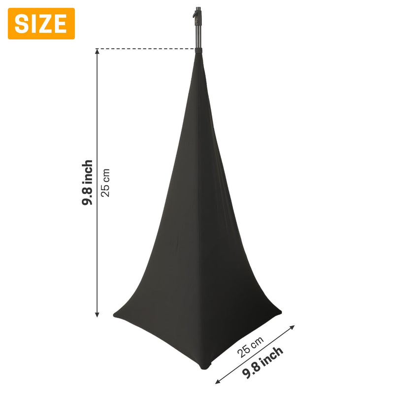 2 Pcs Speaker Stand Cover 360 Degree Black Speaker Skirt Cover DJ Tripod Stretchable Scrim with Storage Bag for Stage Gig Party Wedding Banquet
