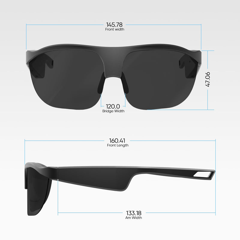 Polarized Bluetooth Smart Sunglasses with Built-in Mic, Open-Ear Audio, IP65 Waterproof & 5-Hour Battery (Black) Black