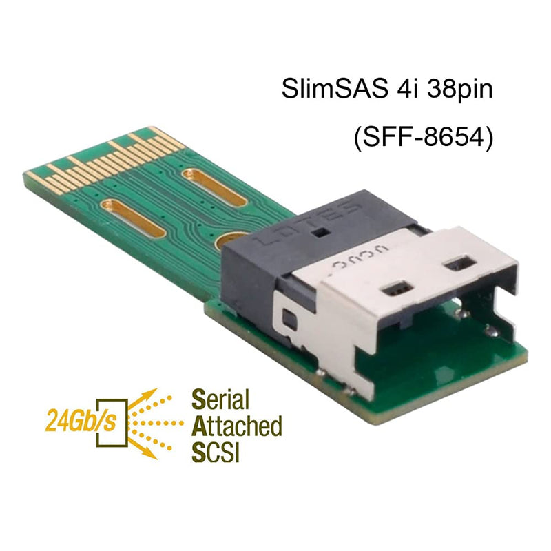 NFHK PCI-E Slimline SAS 4.0 SFF-8654 4i 38pin to SFF-8654 38pin Male to Female Extender Adapter Test Tools Green 4i