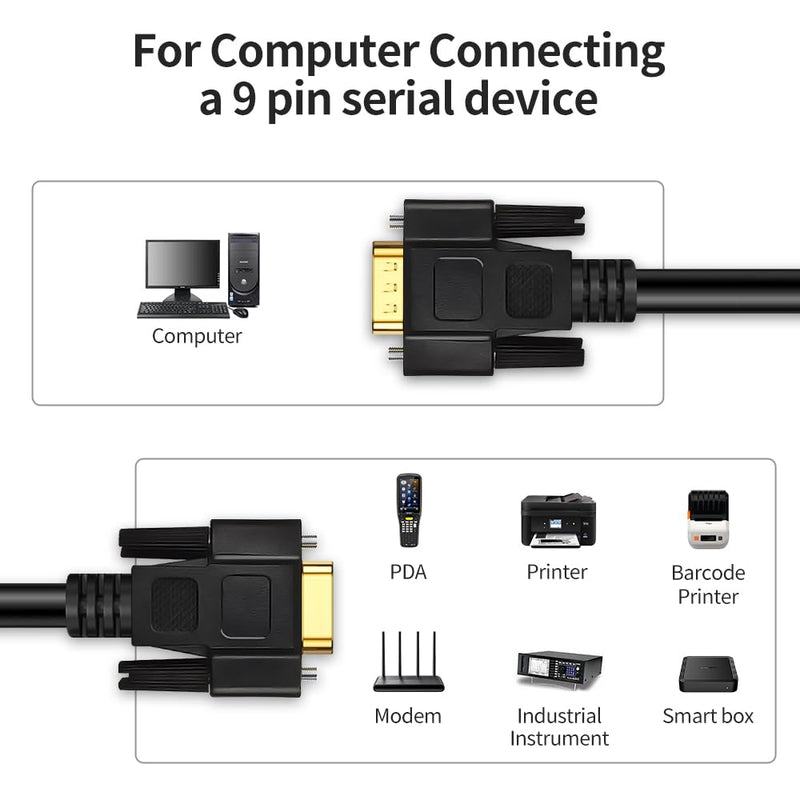 16 Feet(5 Meter) DB9 Straight Through 9 Pin RS232 Serial Extension Cable Double Shielded, Metal Braided&AL-foil, Female to Male, Black, SC902S10FM 16 feet(5 meter)