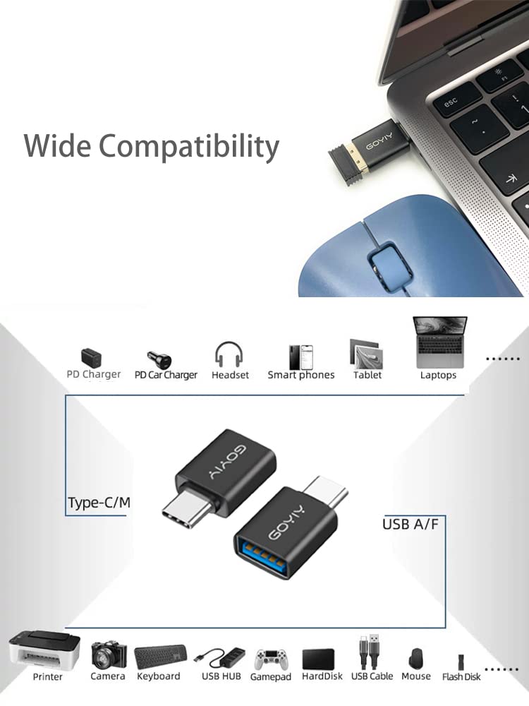 GOYIY USB C to USB Adapter, USB C Male to USB Female Adapter, USB3.2 Gen 2，2-Pack, Compatible with MacBook Pro/Air, iMac, iPad Mini/Pro, Mobile Phone and Other Type C or Thunderbolt 4/3 Devices(Black) Black