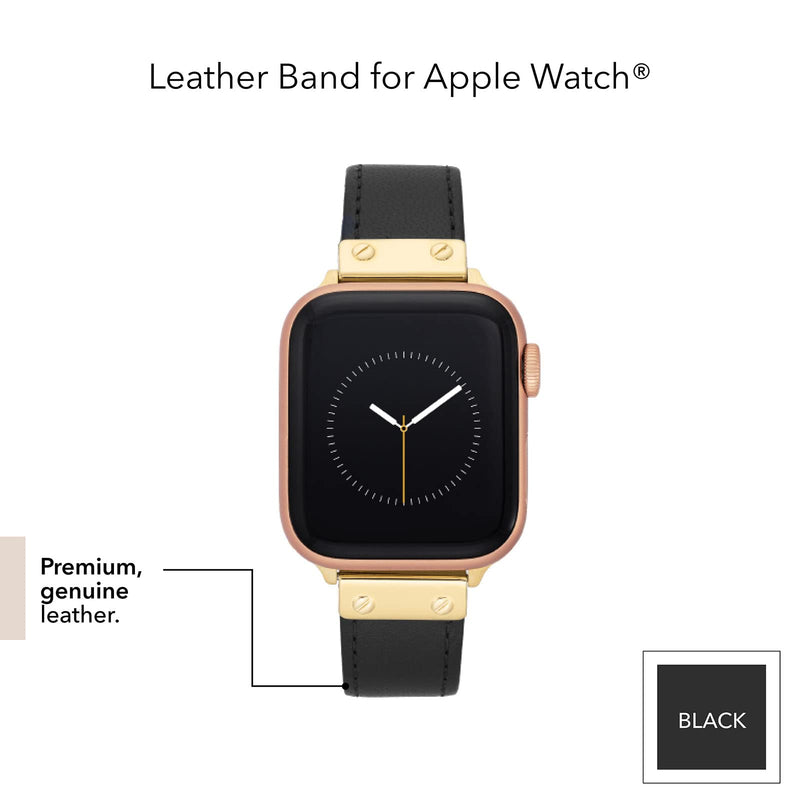 Anne Klein Leather Fashion Band for Apple Watch Secure, Adjustable, Apple Watch Band Replacement, Fits Most Wrists 42/44/45/46/49mm Black/Gold