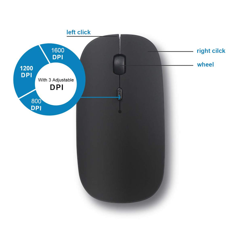 Bluetooth Mouse for Mac/Laptop/iPad/iPhone/Android PC,Rechargable Quiet Slim Wireless Mice Compatible with OS/Windows/Linux/Tablet/MacBook Pro/MacBook Air,Black