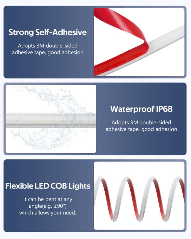 Aclorol AC 110V COB LED Strip Lights Plug in 16.4FT 288led/M High Density Flexible COB LED Rope Light Waterproof for Outdoor Patio Garden Decor IP68 Daylight White 6000K with Strong Self-Adhesive Cold White 5M