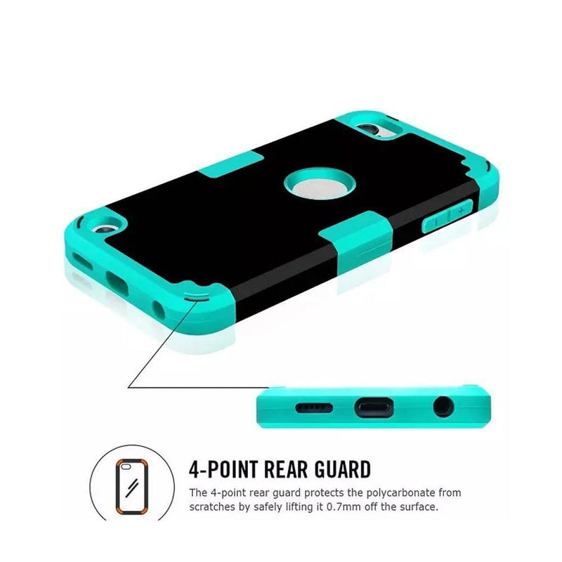 Case for iPod Touch 7th / 6th / 5th Generation, Dual Layered Hard PC Case + Silicone Shockproof Heavy Duty High Impact Armor Hard Cover for Apple iPod Touch 7 6 5 (Black+Blue) Black+Blue